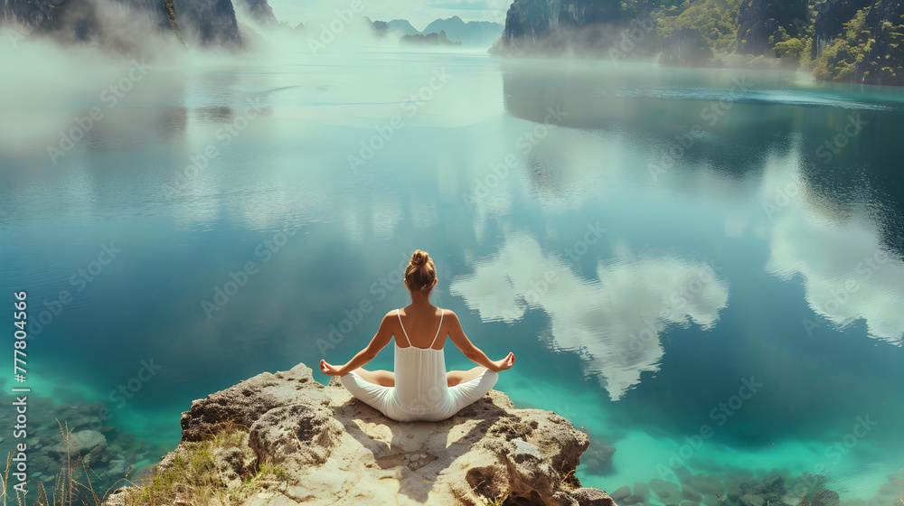 Wall mural yoga in the sea