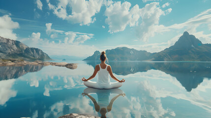 woman relaxing, yoga on the lake