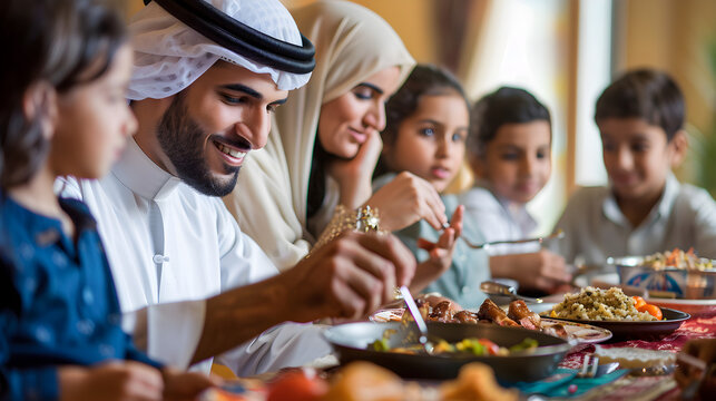 Family Enjoying Traditional Middle Eastern Meal