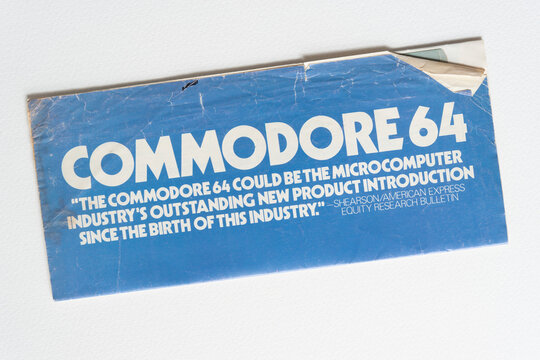 detail of vintage (circa 1982 or 1983) Commodore 64 product brochure (front)