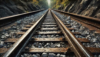 Fototapeta na wymiar a railway track in a close-up image, symbolizing the beginning of a journey and the promise of adventure ahead