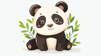 Cartoon cute little panda on white background flat vector