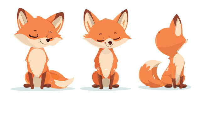 Cartoon cute little fox sitting flat vector isolated