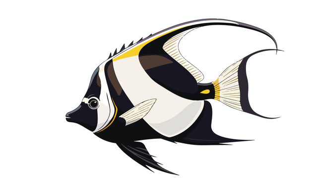 Cartoon cute Moorish idol fish flat vector isolated 