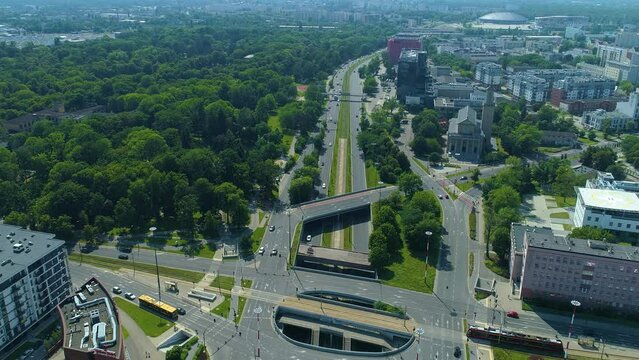 Aerial view of Mickiewicz Avenue in Lodz