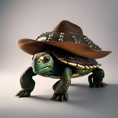 Fototapeta premium A turtle wearing a cowboy hat and riding a mechanical bull5
