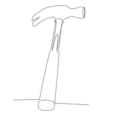 Continuous line drawing of a claw hammer. Tool for driving nails into or pulling them from wood. Simple flat hand drawn style vector for tool in engineering and construction