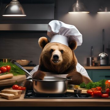 A bear wearing a chef's hat and cooking up a delicious meal3