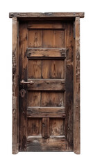 weathered brown wooden door isolated on white