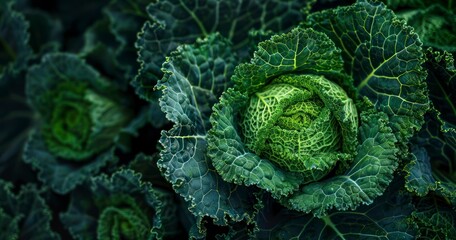 Obraz premium Detailed Texture Background of Green Kale Cabbage