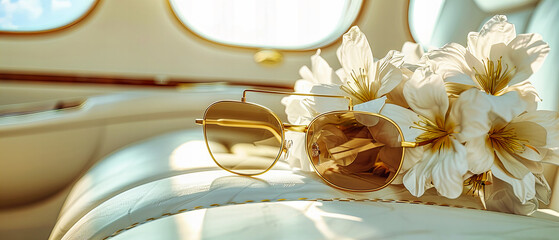 Summers Essential Accessory: Fashionable Sunglasses Lying on a Surface, Reflecting the Brightness of the Season