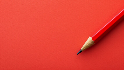 Red pencil on red background with copy space, business and education concept