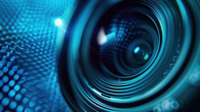 Close up a digital camera lens with graphic isolated on blur background. AI generated image