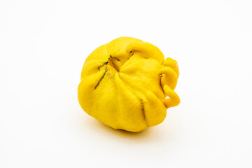 Limón deforme atacado por eryophis seldoni, o ácaro de las maravillas, aislado en blanco	
