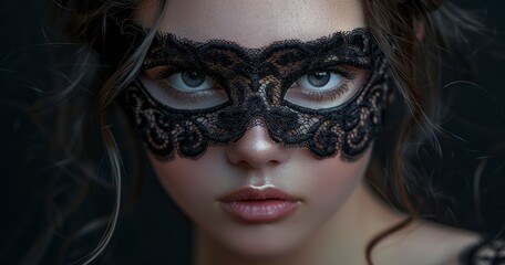 Woman's Close-Up Portrait with Black Lace Mask