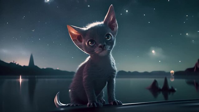 Devon Rex Kitten Sitting on Top of Ledge Generative AI