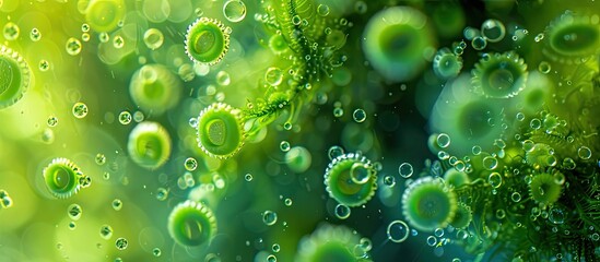 Vibrant Algae Cells Thriving in a Single Drop of Pond Water - obrazy, fototapety, plakaty