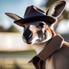A kangaroo wearing a detective hat and solving a mystery1 - obrazy, fototapety, plakaty