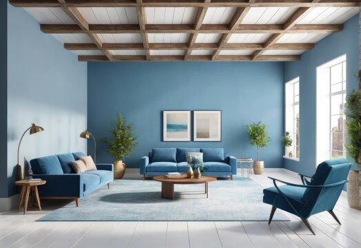 loft and living room vintage interior, 3d rendering