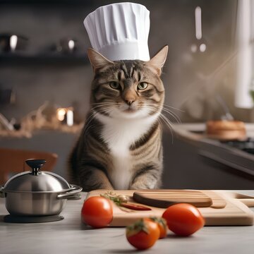 A cat wearing a chef's hat and cooking a gourmet meal4
