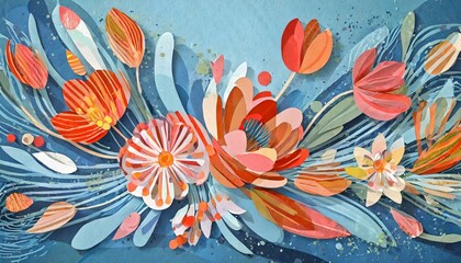 Pintura flores tonos pasteles efecto pinceladas