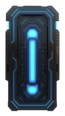futuristic spaceship metal doors on glowing blue neon background