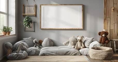 Mock-Up Frame Accentuates Children's Room's Natural Wooden Decor