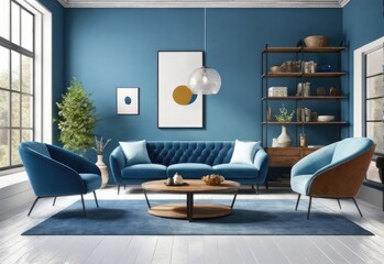 loft and living room vintage interior, 3d rendering