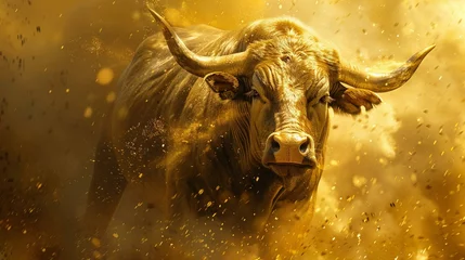 Foto op Plexiglas Market force, gold bull emerging victorious, © Seksan