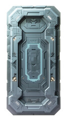 Futuristic spaceship metal door isolated on white background