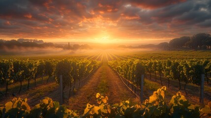 Sunrise Over Bordeaux Vineyard in Stunning Landscape