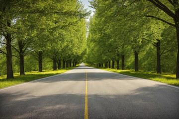A long, empty road lined with trees on both sides.