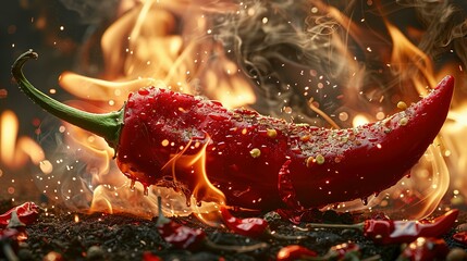 fresh hot red chili pepper on a black background, fiery hot seasoning - obrazy, fototapety, plakaty