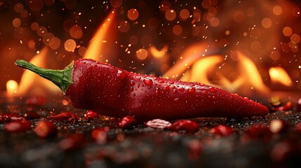 fresh hot red chili pepper on a black background, fiery hot seasoning