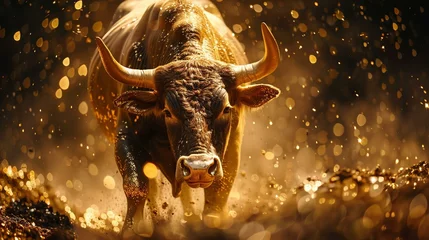 Selbstklebende Fototapeten Charging gold bull, market confidence, © Seksan