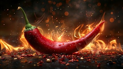 fresh hot red chili pepper on a black background, fiery hot seasoning - obrazy, fototapety, plakaty