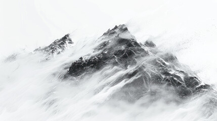 Abstract Monochrome Mountain Peaks Amidst a Snow Blizzard