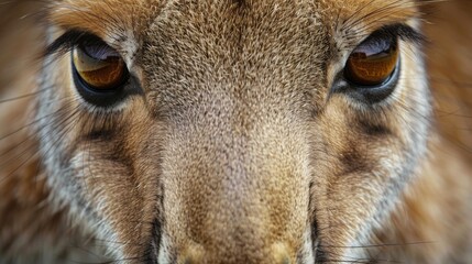Captivating close-up revealing the depth of kangaroo's eyes, showcasing their inherent curiosity.
