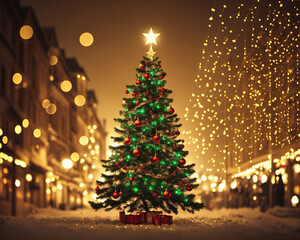 Fototapeta na wymiar Christmas Tree in the City