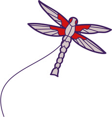 Decorative kite dragonfly flat color festival