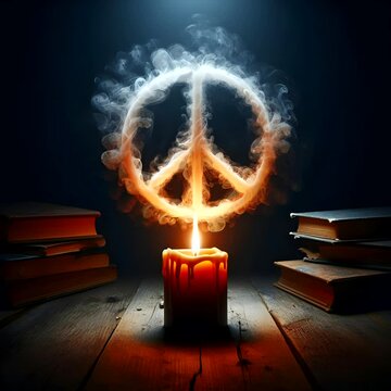 ai generated footage 3D realistic illustration of a candle producing fogging smoke forming a logo symbol of peace in the world