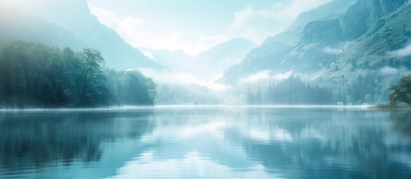 Tranquil Mountain Lake at Dusk A Peaceful Bokeh Blur Scene