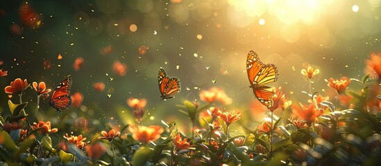 SunDappled Meadow in Bokeh Blur A Butterflys Flight Amongst Flowers