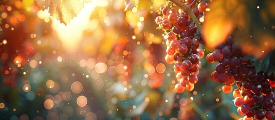 Ripening Grapes Bask in Suns Warm Embrace A Vineyard Bokeh Blurstyle Scene - obrazy, fototapety, plakaty
