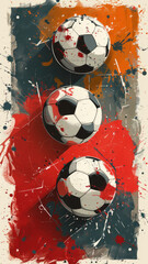 abstract retro 3 small soccer balls poster,generative ai