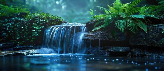 Bokeh Blurred Waterfall Oasis A Magical Haven of Peace and Rejuvenation - obrazy, fototapety, plakaty