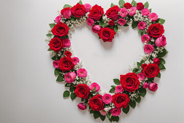 Obraz premium A heart-shaped wreath made of red roses.