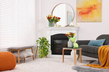 Beautiful Easter decorations and furniture in stylish room