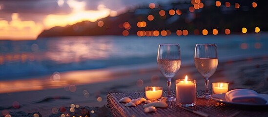 Beachside Intimacy A Romantic Candlelit Dinner Amidst the Sunsets Glow
