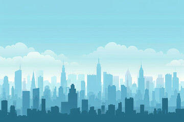 City skyline vector illustration. Urban landscape. Blue city silhouette. 